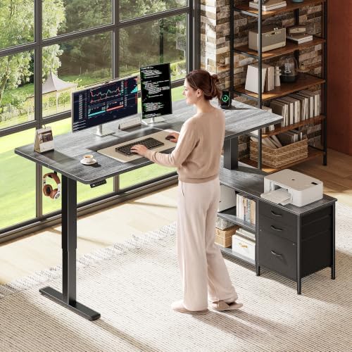 PRAISUN 55.1'' L Standing Desk with Outlets, Cabinet with Shelves, Drawers - Image 2