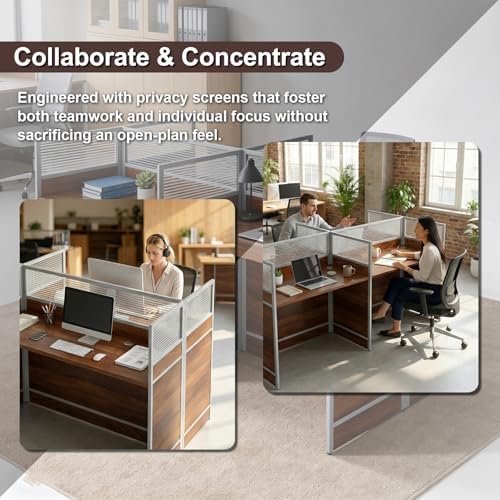 4-Person Office Cubicle Workstation Desk with Mute Privacy Panels & Cable Management, Computer Cubicles Desk for Home & Commercial Office Use, Walnut Finish - Image 7
