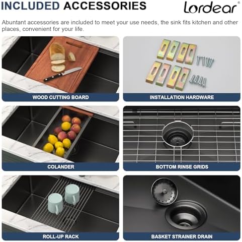 Lordear 27x19 Black Kitchen Sink - T304 16 Gauge Undermount Kitchen Sink Workstation Gunmetal Black Stainless Steel Single Bowl Handmade Round Corner 27x19x10 Inch - Image 5