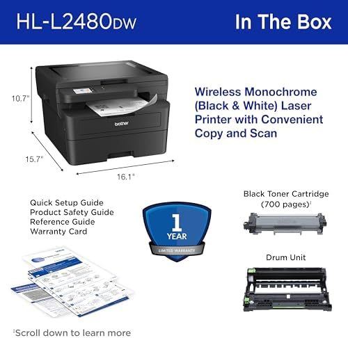 Brother HL-L2480DW Wireless Compact Mobile Monochrome Multi-Function Laser Printer with Copy, Scan, Duplex, Black & White Output | Includes Refresh Subscription Trial(1), (Renewed Premium) - Image 7