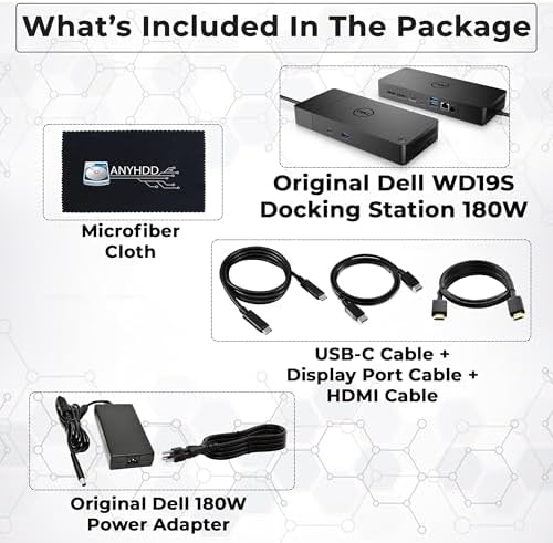 Dell WD19S Docking Station 180W (130W Power Delivery) - Dell Docking Station Dual Monitor, Dock Station with 180W Power Supply + HDMI Cable + DP Cable + USB-C Cable + Microfiber Cloth - Image 2