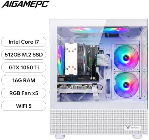 Budget Gaming PC Computers Desktop, Intel Core i7 up to 4.0GHz, GTX 1050 Ti 4GB, 16GB RAM, 512GB M.2 SSD, BX3 550W 80PLUS Bronze PSU, WiFi 5, RGB Fan x5, Windows 11 Home, prebuilt PC White - Image 2