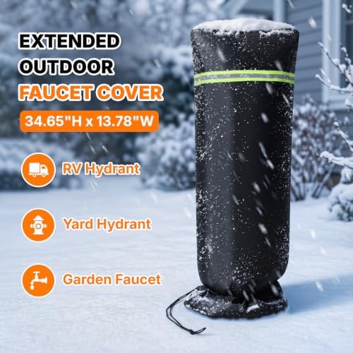 Extended Outdoor Faucet Cover, 34.65" H x 13.78" W, Thick Insulated Sprinkler Freeze Protector with Reflective Strips for RV Hydrant, Garden Spigot & Yard Faucet - Image 3