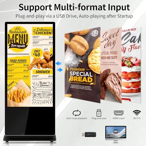 65 Inch Capacitive Touchscreen Digital Signage, 4K UHD Indoor Floor Standing Advertising Display Commercial LCD Monitor Interactive Kiosk with USB/HDMI-in, Android 11 (4+64GB) - Image 5