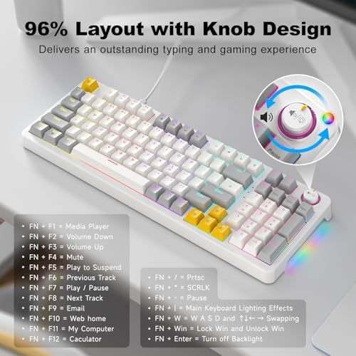 GEEZER AK96 Mechanical Gaming Keyboard, Pre-Lubed Red Switches, 96 Keys Full Size with LED Colorful Backlit, Clicky Creamy Sound, USB Wired Computer Keyboard with Volume Knob for PC, Mac, Windows - Image 6