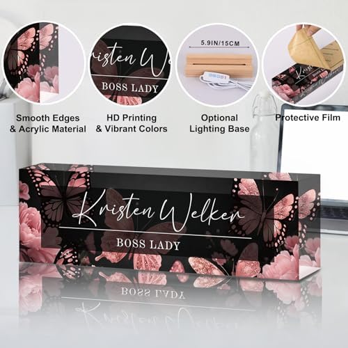 Personalized Name Plate for Desk Custom Desk Name Plate Acrylic Office Desk Accessories Decor for Women Teacher Nurse Boss Employee Appreciation Gifts for Mother Name Plates Butterfly Design - Image 5