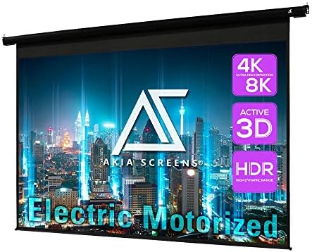 Akia Screens 104-Inch Motorized Projector Screen, 4:3, Electric Drop Down Projector Screen with Remote, Wall or Ceiling Mount, 4K/8K Ready, Black Case, AK-MOTORIZE104V1 by AKIASCREENS