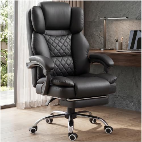 GTPLAYER Executive Office Chair Big and Tall Leather Gaming Chair with Pocket Spring Cushion & Ergonomic Lumbar Support for Lower Back Pain Relief, Comfy Desk Chair with Footrest, Matte-Black by GTPLAYER