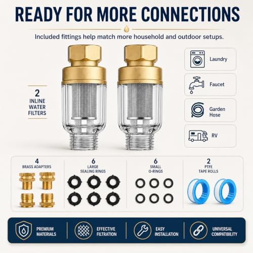 2 Pack 50 Micron Sediment Water Filter for Washer, Faucet & Heater - Image 4