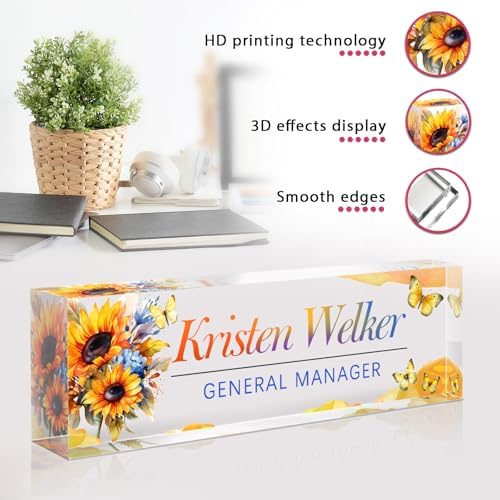 Custom Office Name Plate for Desk - Desk Name Plate Personalized Gifts for Coworkers, Boss, Employees, Teacher, Nurse - Office Desk Decor for Women Men - Employee Appreciation Gifts (Sunflower-2) - Image 5