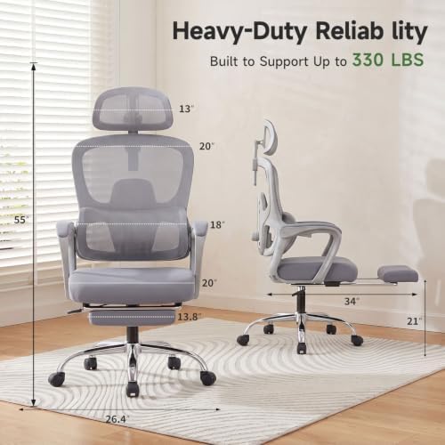 Ergonomic Office Chair with Footrest, 90-145° Reclining Desk Chair - Image 6