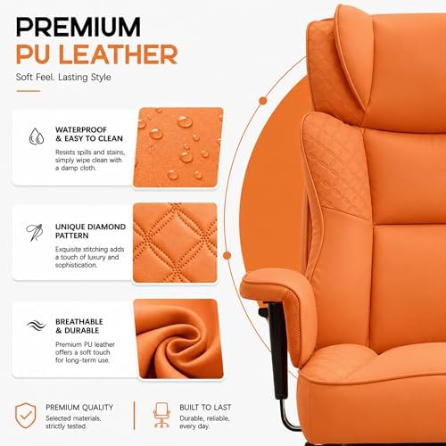 Office Desk Chair, High-Back Big and Tall Leather Chair with Footrest - Image 4