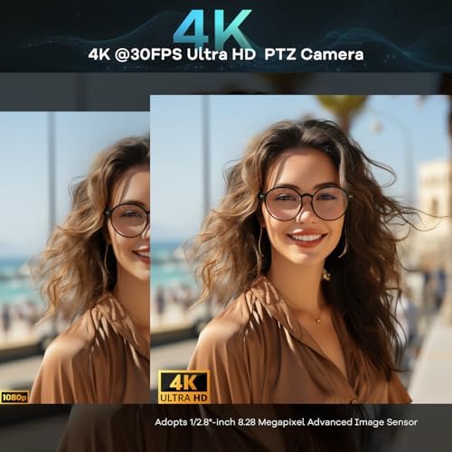 TONGVEO 4K PTZ Conference Room Camera System AI Auto-Tracking 20x Zoom 4K PTZ Camera USB3.0 HDMI LAN outputs and Bluetooth Speakerphone with Microphone for Large Remote Meeting - Image 4