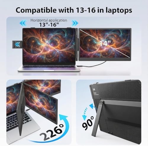 Leudaich Laptop Screen Extender, 14" FHD 1080P IPS Laptop Monitor Extender Dual Screen, Portable Monitor for Laptops 13-16" with USB-C/HDMI Port, Plug & Play for Windows/Mac/Android - Image 4