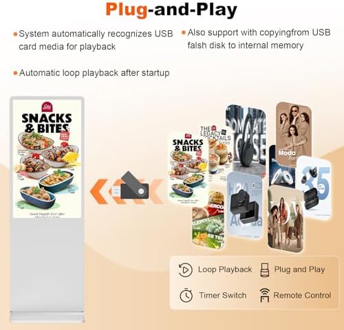 49 inch Indoor Digital Signage LCD Screen IPS Floor Standing Digital Kiosks Interactive Displays with WiFi HDMI/USB Input Auto AD Player, Android OS White - Image 2