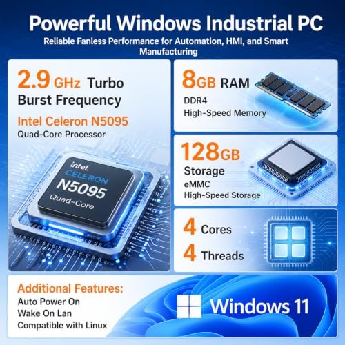 15.6" Industrial Touch Panel Monitor All-in-One Tablet PC, Open Frame Display Win 11 Pro Fanless Computer with Celeron N5095 8GB RAM 128GB ROM, 1920*1080 IPS, VESA Mount for Kiosk Automation POS - Image 6