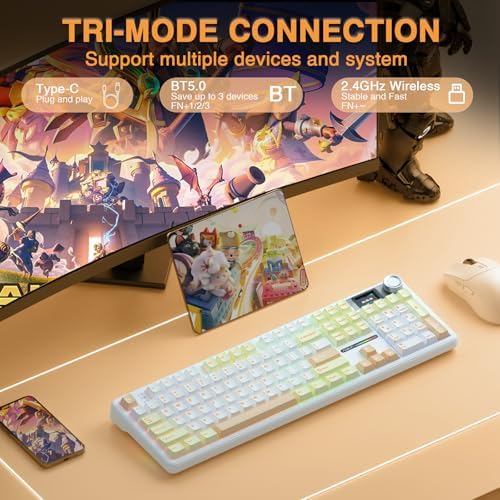 AULA F108 PRO - Wireless Mechanical Keyboard with Screen&Knob,Hot Swappable Gaming Keyboard with 8000mAh Battery,Pre-lubed Switches,RGB Backlit,PBT Keycaps Creamy Sounding Computer Keyboards,104 Keys - Image 4