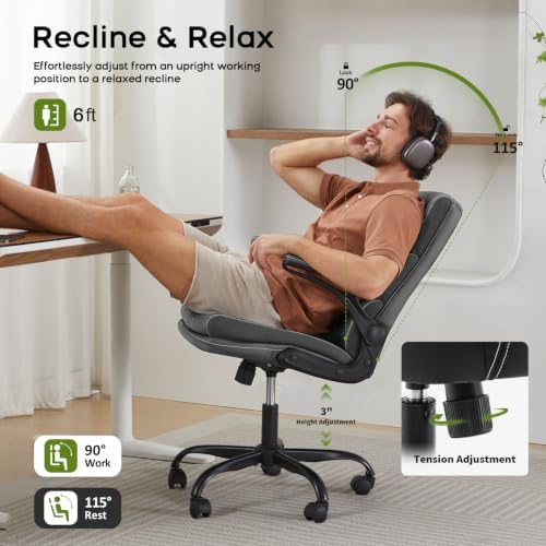 amseatec Home Office Desk Chair, Leather Flip-Up Armrests Comfy Task Chair - Image 4