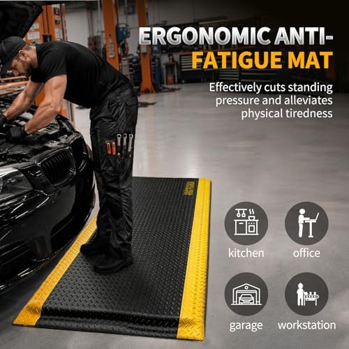 ARCTICSEA Anti Fatigue Mats Industrial 1.7 x 3.4 FT 15/16 Inch Extra Thick Standing Mat for Warehouse Workstation and Garage Black and Yellow - Image 6