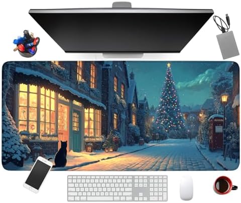 Large Extended Gaming Mouse Pad - Winter Christmas Night Scene, Soft Fabric Desk Mat with Non-Slip Rubber Base, Extra Long Mousepad for Gaming, Office, Keyboard & Mouse, 35.43 x 15.75 in - Image 5