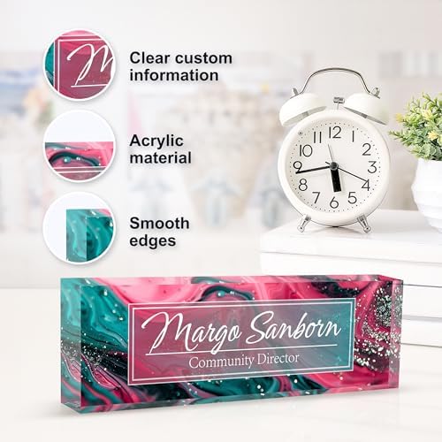 Personalized Name Plate for Desk, Custom Desk Name Plate, Acrylic Name Plate Office Desk Accessories, Personalized Office Gifts for Coworkers Teachers, Employee Appreciation Gifts (C-Teal Spark) - Image 5