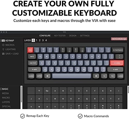 Keychron Q4 Wired Custom Mechanical Keyboard, 60% Layout QMK/VIA Programmable Macro with Hot-swappable Gateron G Pro Blue Switch Double Gasket Compatible with Mac Windows Linux (Black) - Image 3
