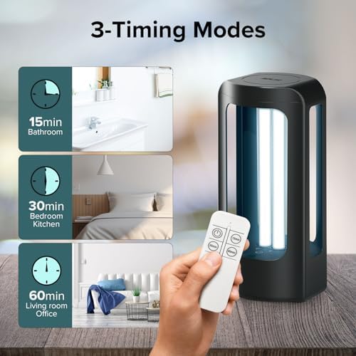 SANSI UV Sanitizer Light, 18W Ultraviolet Sanitizer, Portable 254nm Wavelength UVC Cleaning Lamp with 3-Level Timer and Remote Control, 99.99% UV Light Ozone Free for Whole Room (Pack of 2) - Image 3