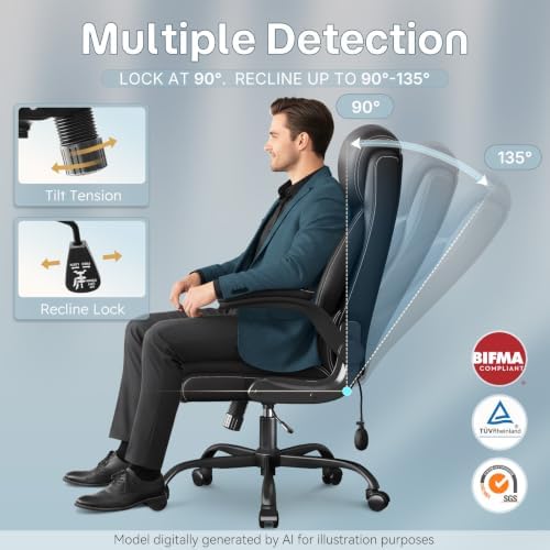 Ergonomic Office Chair,Inflatable Lumbar Support High Back Chair,Black - Image 6