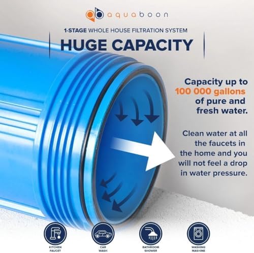 Aquaboon Whole House Water Filter System for Well Water with 5 Micron 10x4.5 Purification Reducing Sediment Cartrige | NSF Certified, Pressure Gauges & Releas, Wrench, Bracket 1" NPT - Image 6