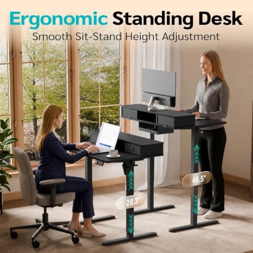 35" x 24" Electric Standing Desk with Dual Drawers, Black - Image 4