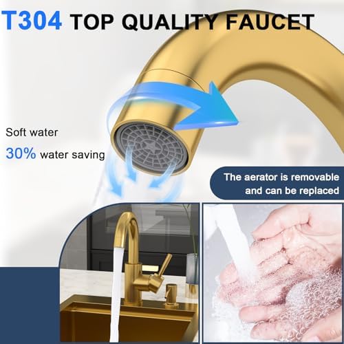 Bar Sink - Lordear 15x20 Inch Gold Bar Sink with Faucet Drop In Workstation 16 Gauge T304 Stainless Steel Single Bowl Top Mount Wet Bar RV Prep Outdoor Kitchen Sink 15x20x9 Inch - Image 7
