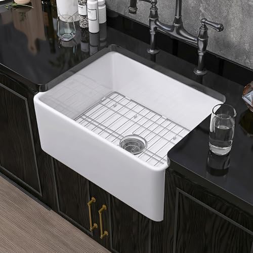 Miuara Farmhouse Sink 24 x 18 Inch White Fireclay Apron Front Kitchen Sink by Miuara