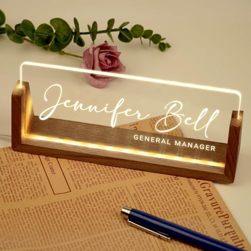 Desk Name Plate Personalized, Custom Acrylic Name Plate for Desk, Office Decor for Women Men, Appreciation Gifts for Coworkers Boss Teacher - Light-Up Name Plaque - Image 4
