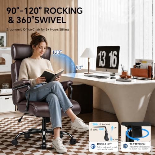 Executive Office Chair Ergonomic, Leather Desk Chair Comfy High Back, Brown - Image 4