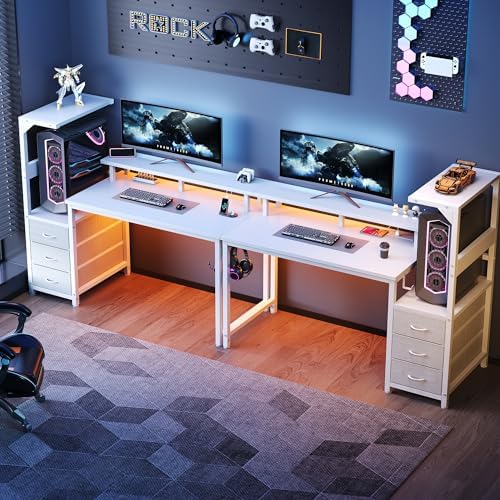 DUMOS 52" Gaming Desk with USB Charging Ports & LED Lights, White - Image 2