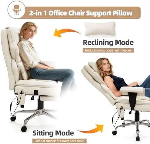 Executive 7-Point Massage Heated Office Chair with Footrest, Beige - Image 7
