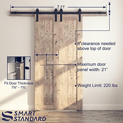 SMARTSTANDARD 7 FT Double Barn Door Hardware Kit, Fit 21" Wide Door Panel - Image 3