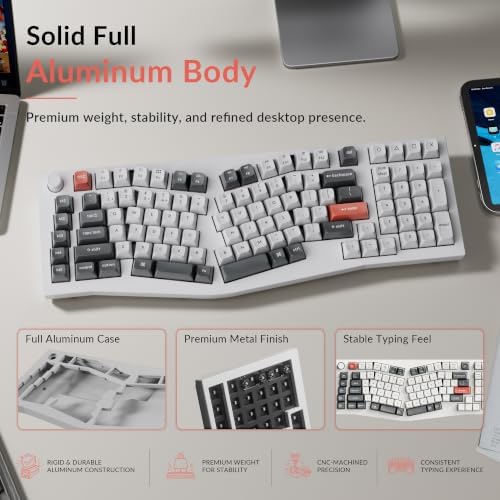 Keychron Q13 Ultra 8K Wireless Mechanical Keyboard, 96% Alice Ergonomic Layout with Numpad, Full Aluminum Custom Keyboard, ZMK, 660H Battery, Hot-Swappable Silk POM Switch, RGB, White - Image 4