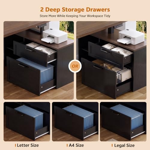 67" L Shaped Standing Desk with Drawers Electric Corner Desk Black - Image 5