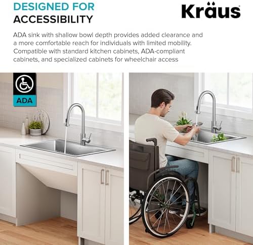KRAUS Fairlane 33-inch ADA Compliant Drop In/Top Mount Single Bowl 18-Gauge Stainless Steel Kitchen Sink, KHT640-33-5.5 - Image 4