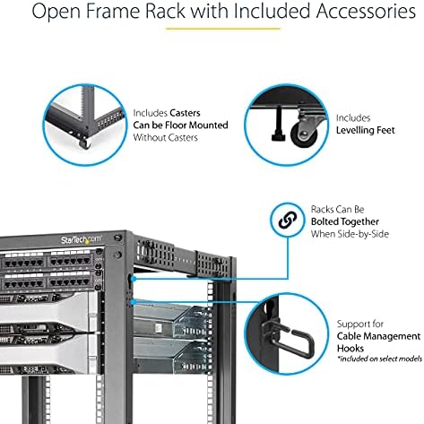 StarTech 18U 4-Post Server Rack, 19in Open Frame Rack with 40in (101cm) Mounting Depth and 1200lb (544kg) Weight Capacity, Mobile or Floor Mount IT Rack - Image 4