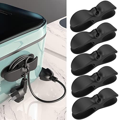Cord Organizer for Appliances, 5 Pack Upgraded Cord Holder Cord Winder Stick Firmly on Kitchen Mixer, Blender, Coffee Maker, Pressure Cooker, Air Fryer and Small Appliances(Black) by ELECTRONICSORGANIZATION