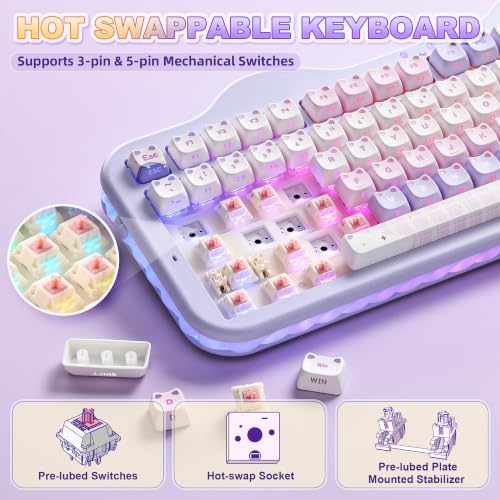 YUNZII C98 Cute Wireless Mechanical Keyboard(Purple Mao, Candy Switch) - Image 4