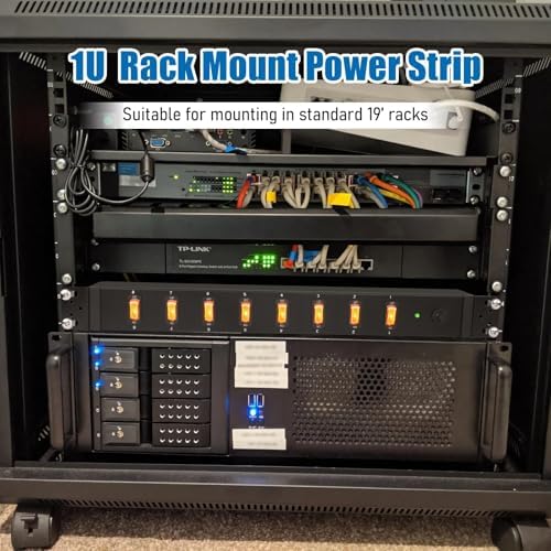 HHSOET 8 Outlet PDU Power Strip, 1U Rack Surge Protection, 15FT, Black, 2 - Image 2