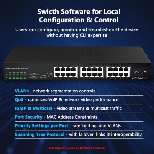 24 Port 2.5G Web Managed Ethernet Network Switch 24 x 2.5 Gigabit | 2 x 10G SFP+ | Work with 10-100-1000Mbps Devices | 160G Bandwidth | Fanless Quiet Metal Internet Switch | Rack Mount - Image 4