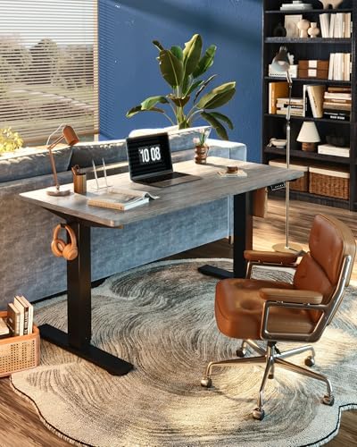 FLEXISPOT EN1 One-Piece Standing Desk, Electric Adjustable with 4 Memory Presets, 176 LBS Capacity, Stable & Quiet, Seamless Desktop for Home Office & Dual Monitors, 48"x30" Gray Wood - Image 2