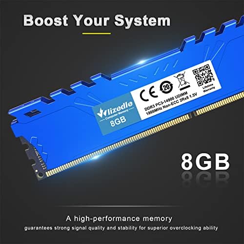 DDR3 RAM 16GB Kit (2x8GB) 1866MHz CL13 UDIMM, Desktop Memory Module PC3-14900 240-Pin 1.5V 2Rx8 Dual Rank Non-ECC Unbuffered PC Computer RAM Stick Upgrade - Blue - Image 3