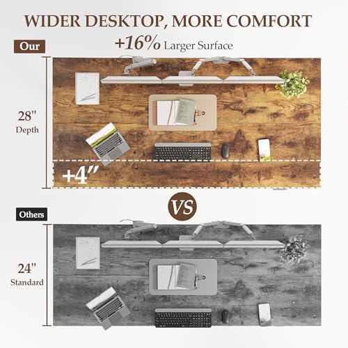 Klicelor 48 x 28 Electric Standing Desk, Sit Stand Up Home Office Desk, Height Adjustable Deep Cumputer Table with Memory Presets and Hooks, Two Pieces, Rustic Brown - Image 4