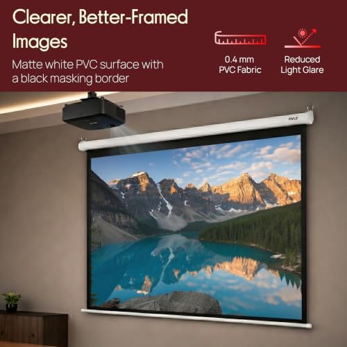 Pyle 72 Inch Pull Down Projector Screen | Manual Retractable Projector Screen, with Roll-Down Matte White Surface, Auto-Locking Height Adjustment, Wall or Ceiling Mount | Home Theater Accessories - Image 4