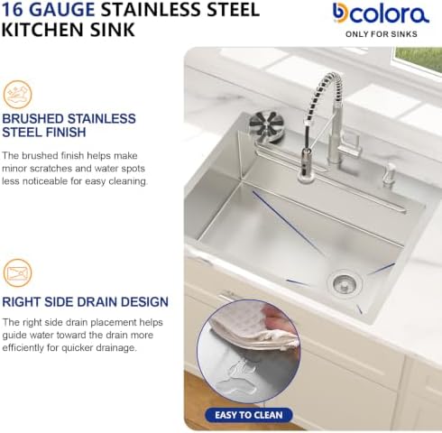 Dcolora 28" Drop In Stainless Steel Kitchen Sink Workstation with Faucet - Image 3